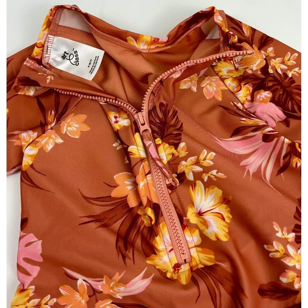 Art‎ Class Girls' Floral Cutout One Piece Long Sleeve Swimsuit Size S Rust (6/7)